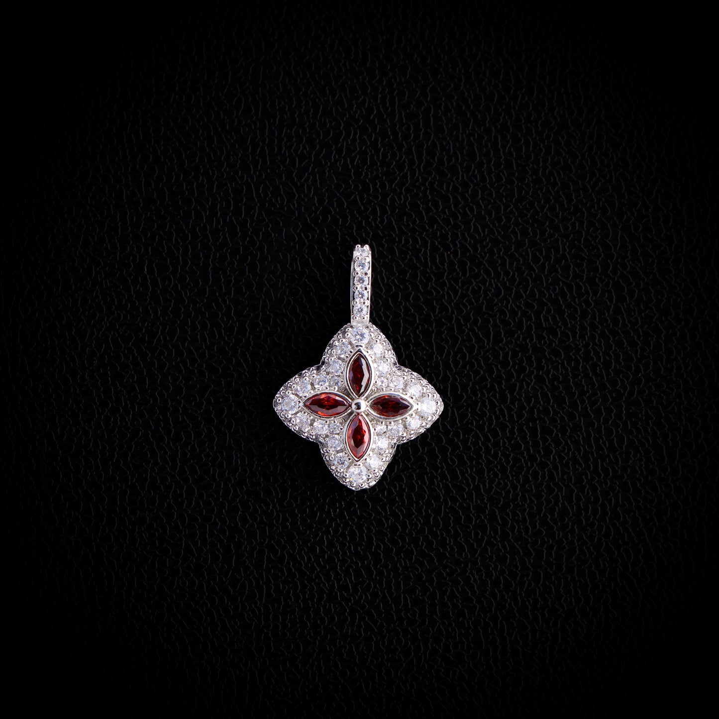 Iced Red Clover Pendant - White Gold
