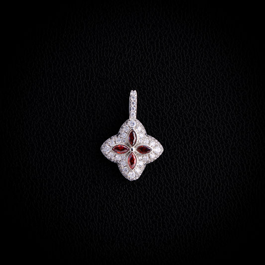 Iced Red Clover Pendant - White Gold