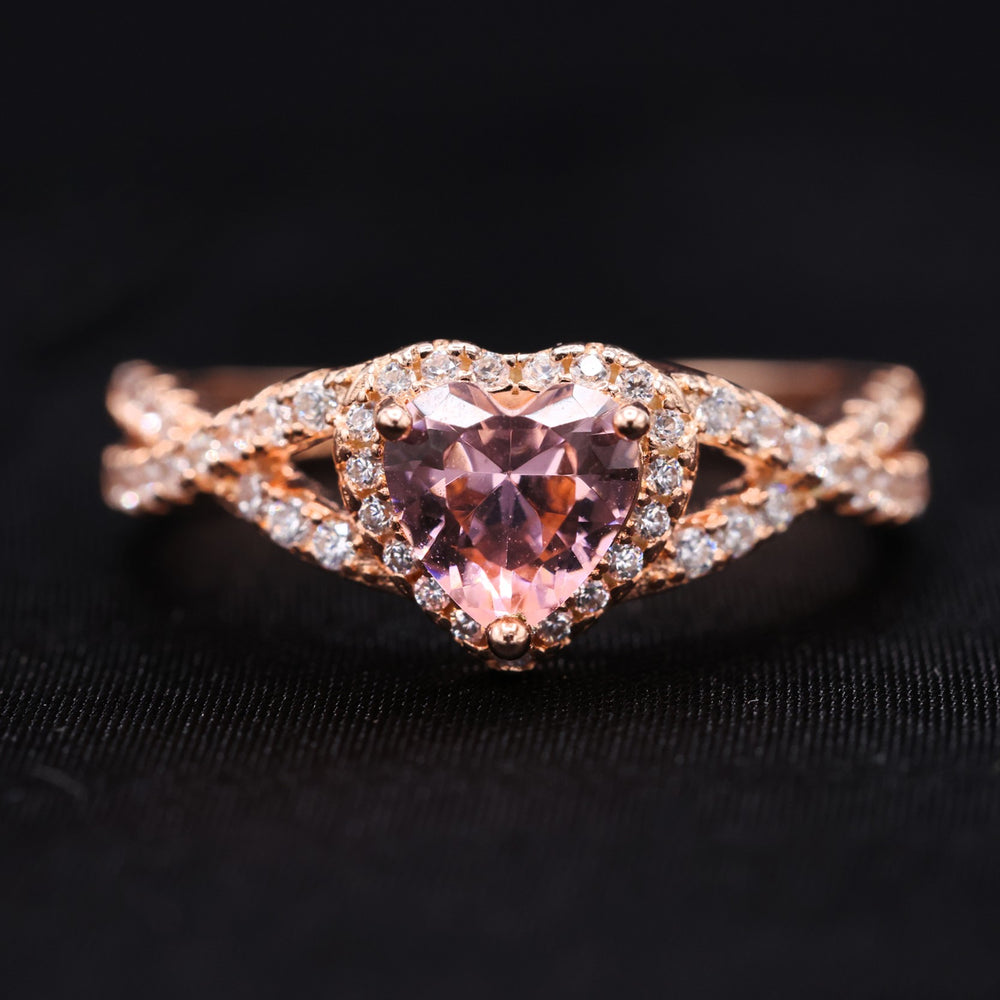 Pink Heart Infinity CZ Diamond Ring - Rose Gold over 925 Silver