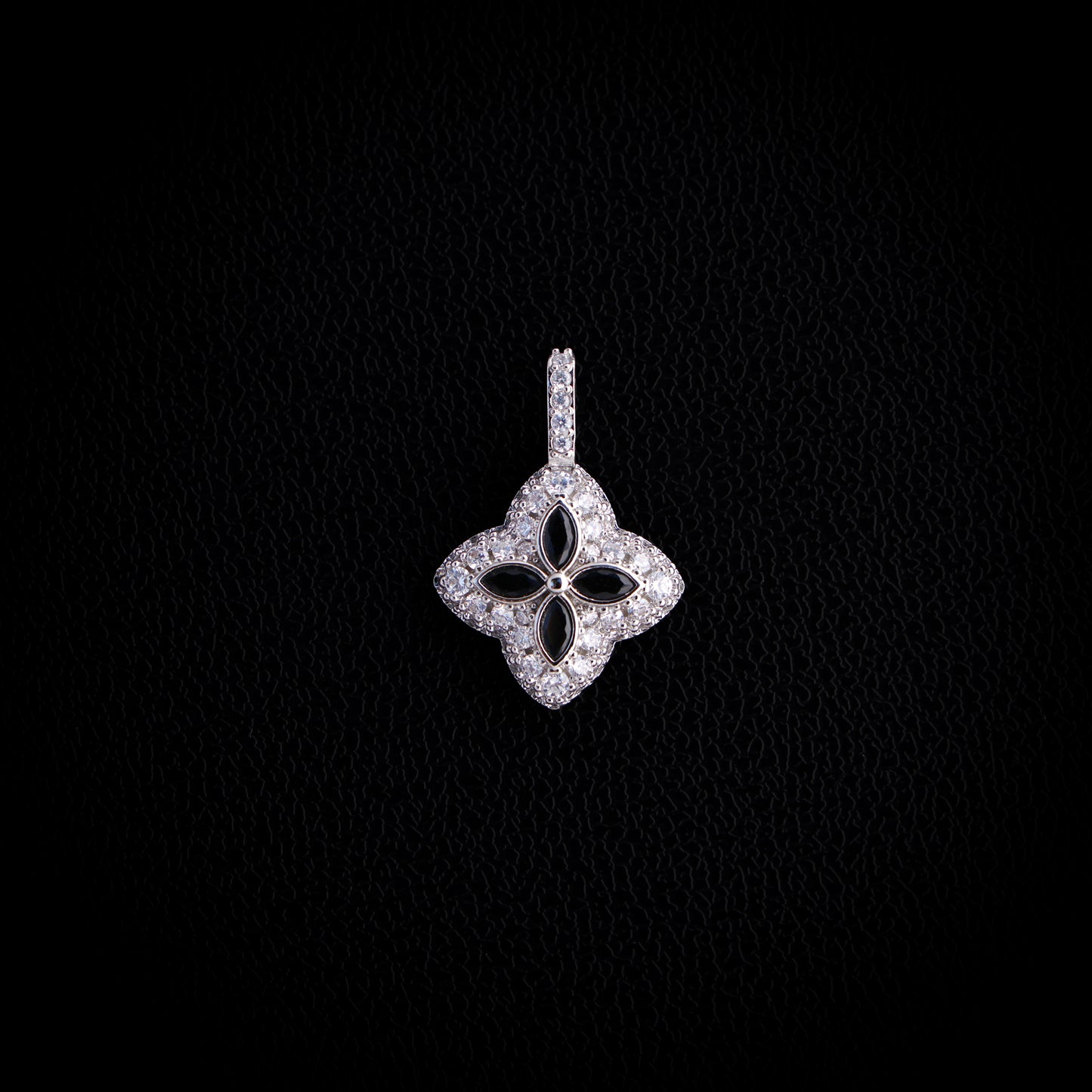 Iced Black Clover Pendant - White Gold