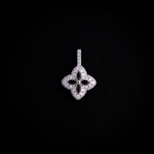 Iced Black Clover Pendant - White Gold