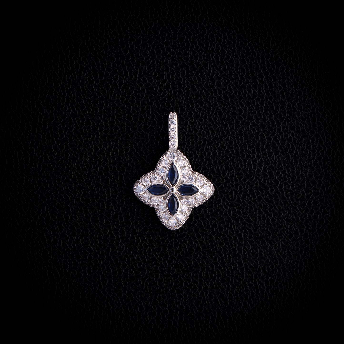 Iced Blue Clover Pendant - White Gold