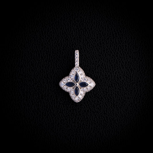 Iced Blue Clover Pendant - White Gold