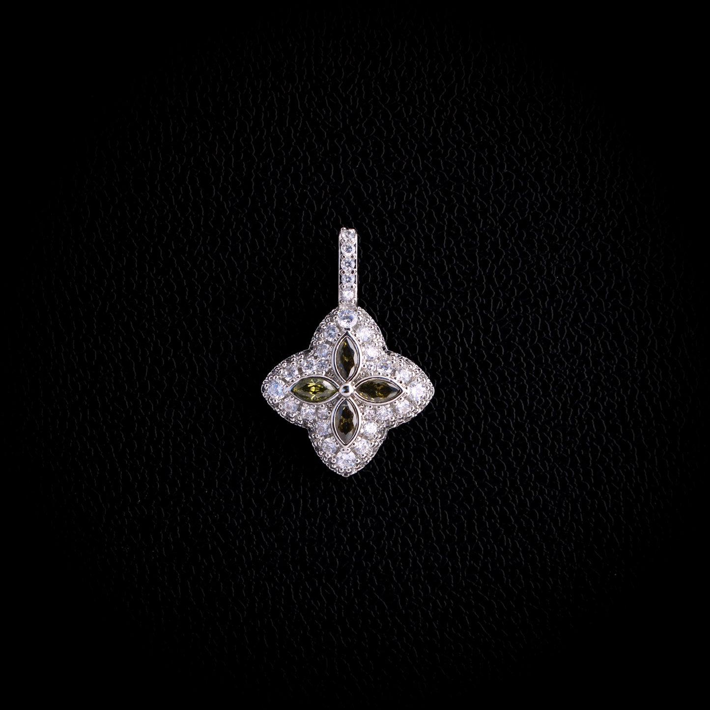 Iced Peridot Clover Pendant - White Gold