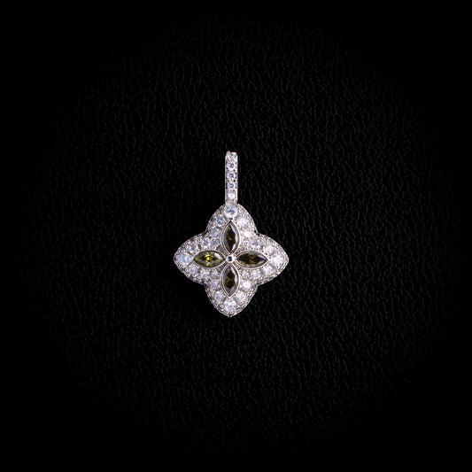 Iced Peridot Clover Pendant - White Gold