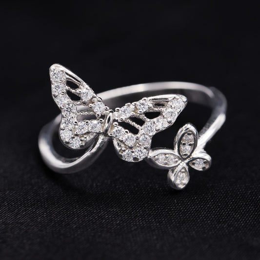 Iced Butterfly Ring - 925 Silver