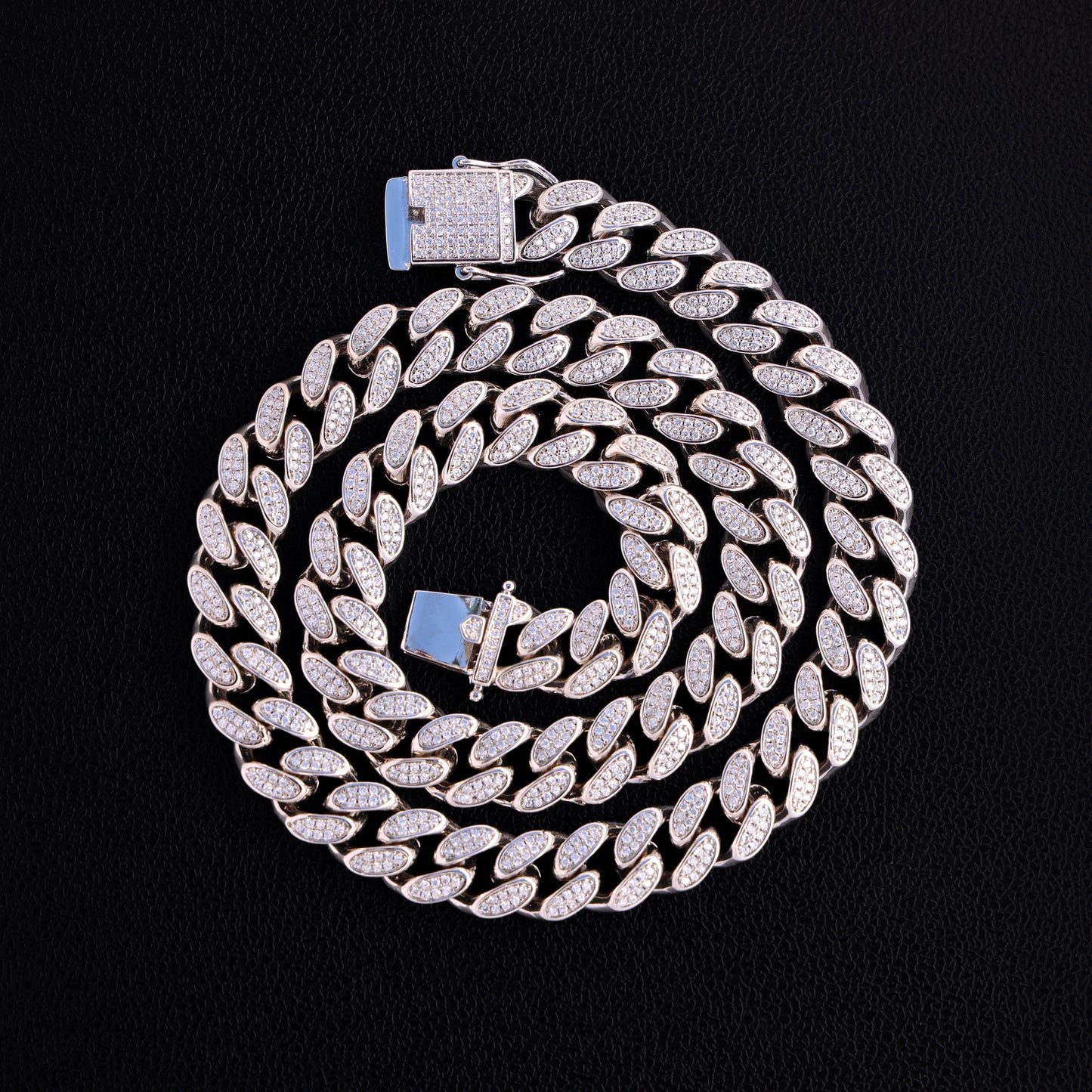 12mm Iced Out Miami Cuban Chain - White Gold