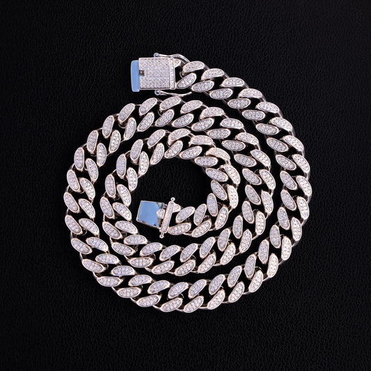 12mm Iced Out Miami Cuban Chain - White Gold