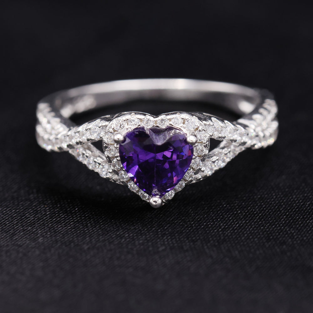 Purple Heart Infinity CZ Diamond Ring - 925 Silver