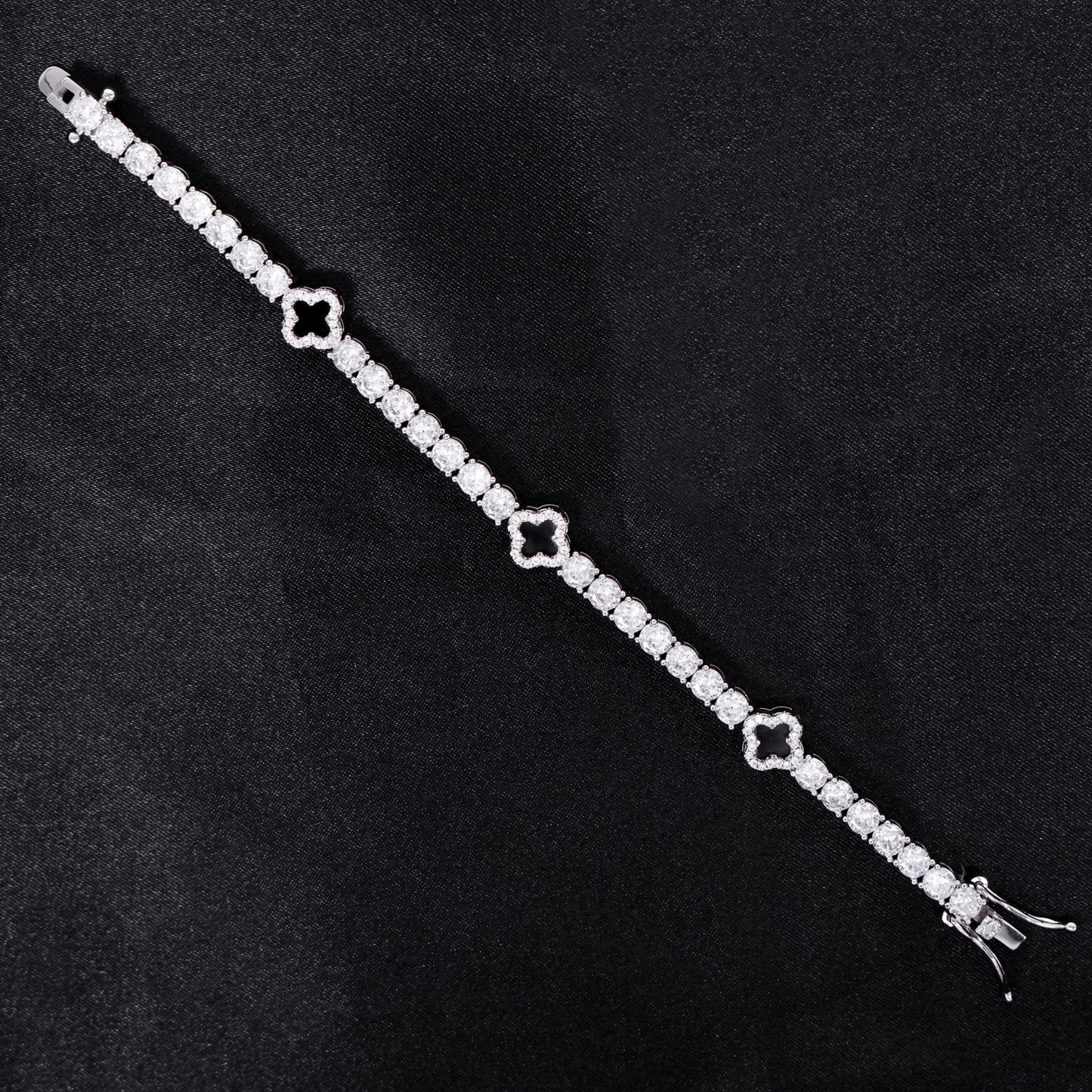 4mm Black Clover Tennis Bracelet - White Gold
