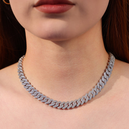 10mm Diamond Prong Link Cuban Necklace - White Gold