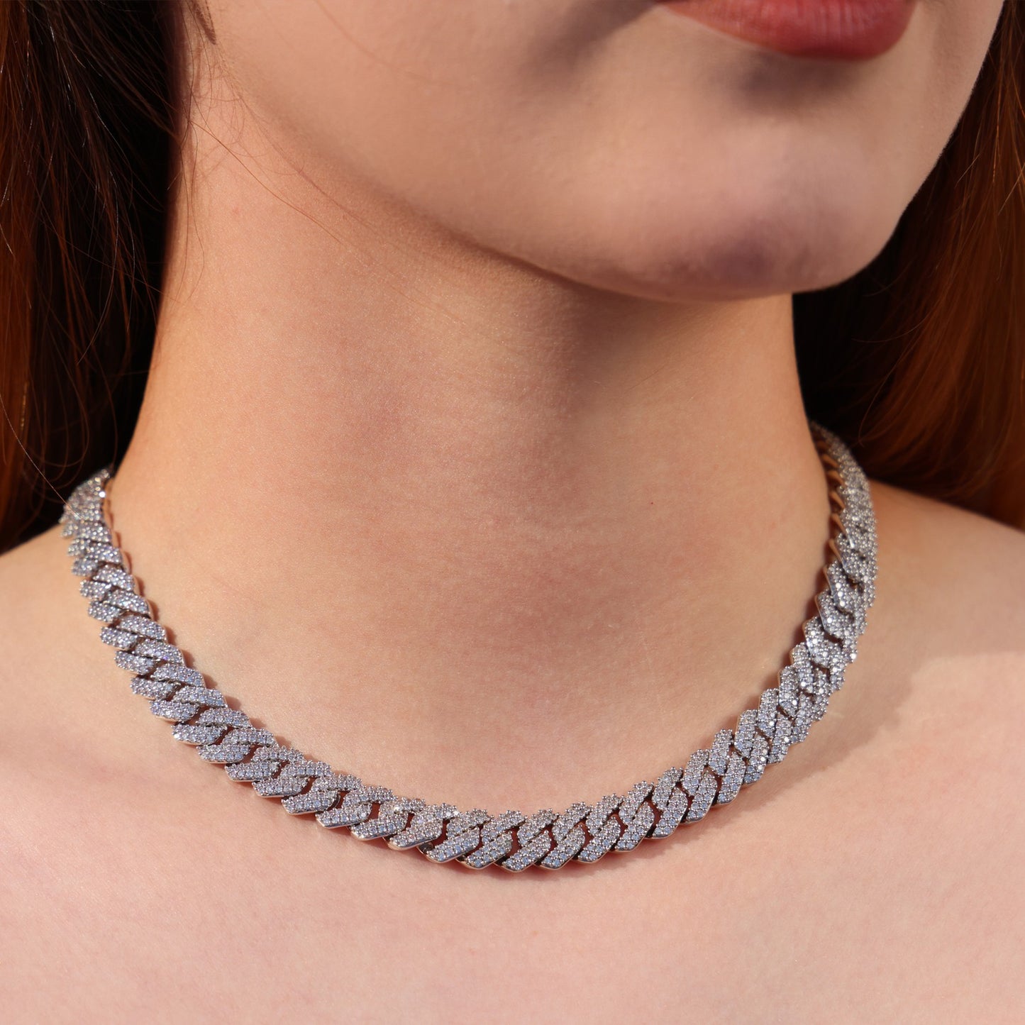 10mm Diamond Prong Link Cuban Necklace + Bracelet Bundle - White Gold