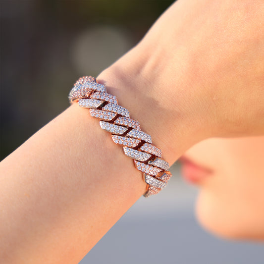 13mm Diamond Prong Link Bracelet - 2 Tone