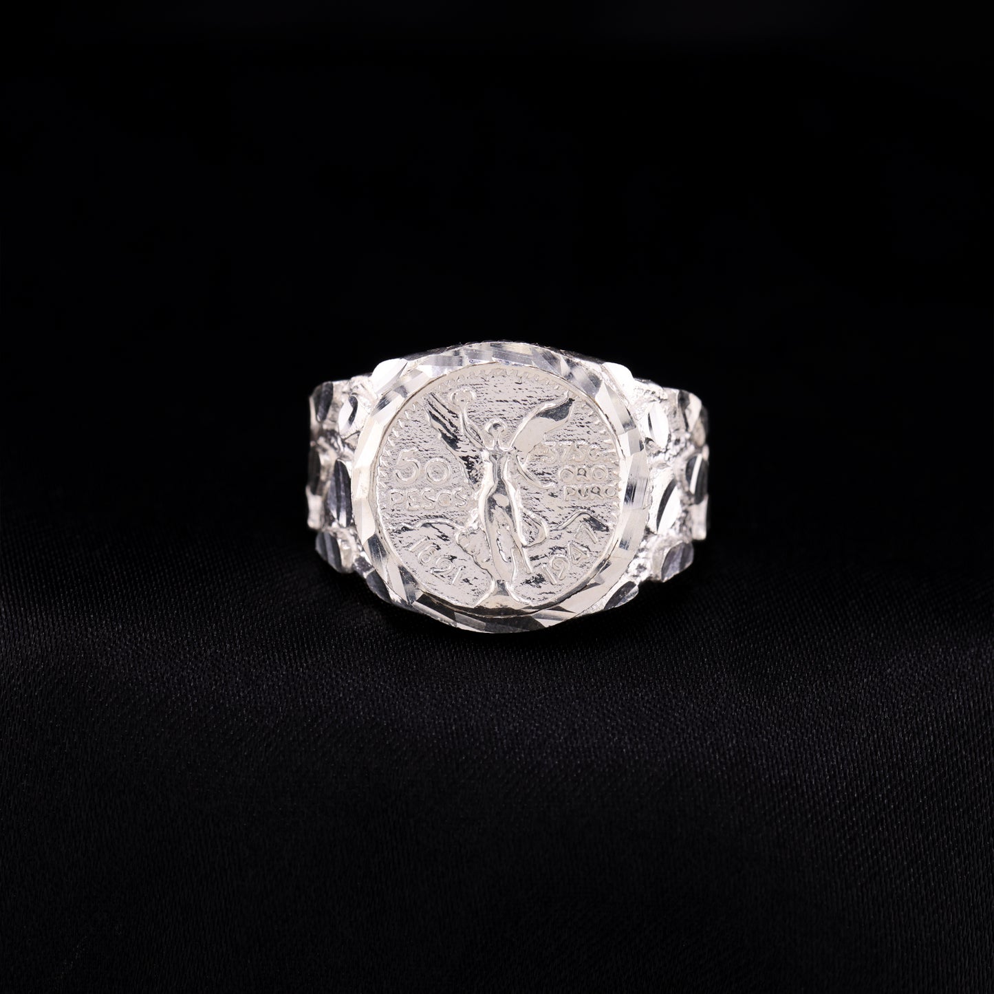 Small Round Centenario Nugget Ring - 925 Silver