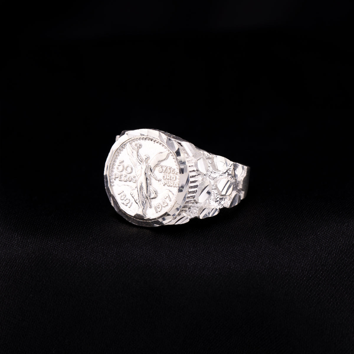 Small Round Centenario Nugget Ring - 925 Silver