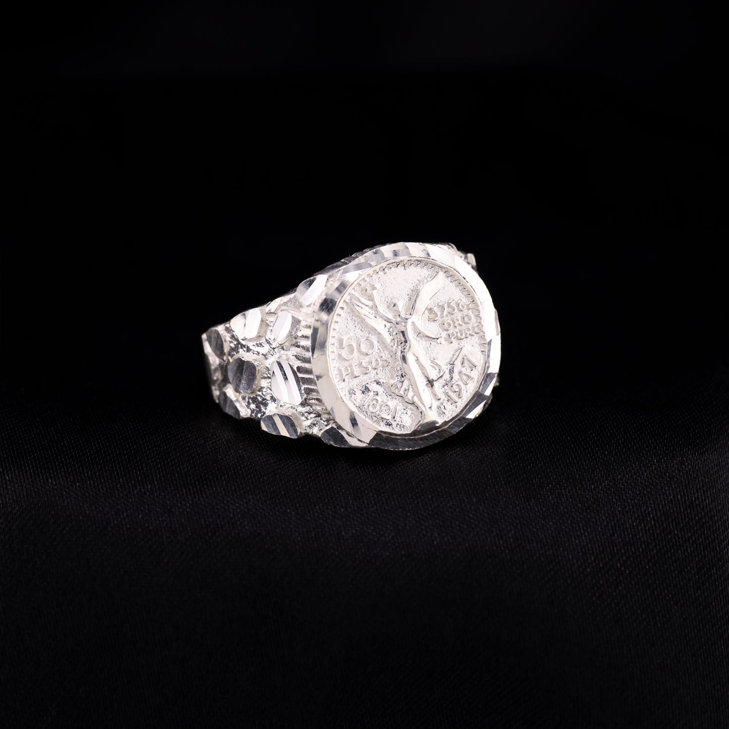 Small Round Centenario Nugget Ring - 925 Silver