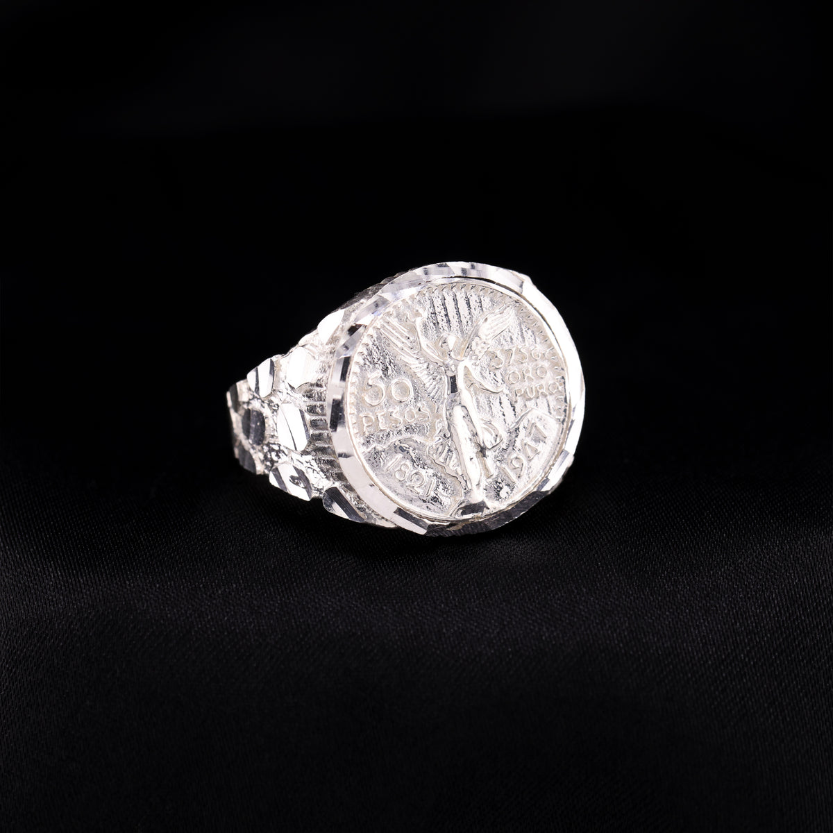 Large Round Centenario Nugget Ring - 925 Silver