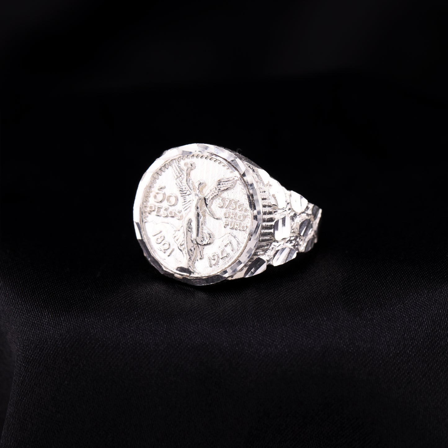 Large Round Centenario Nugget Ring - 925 Silver