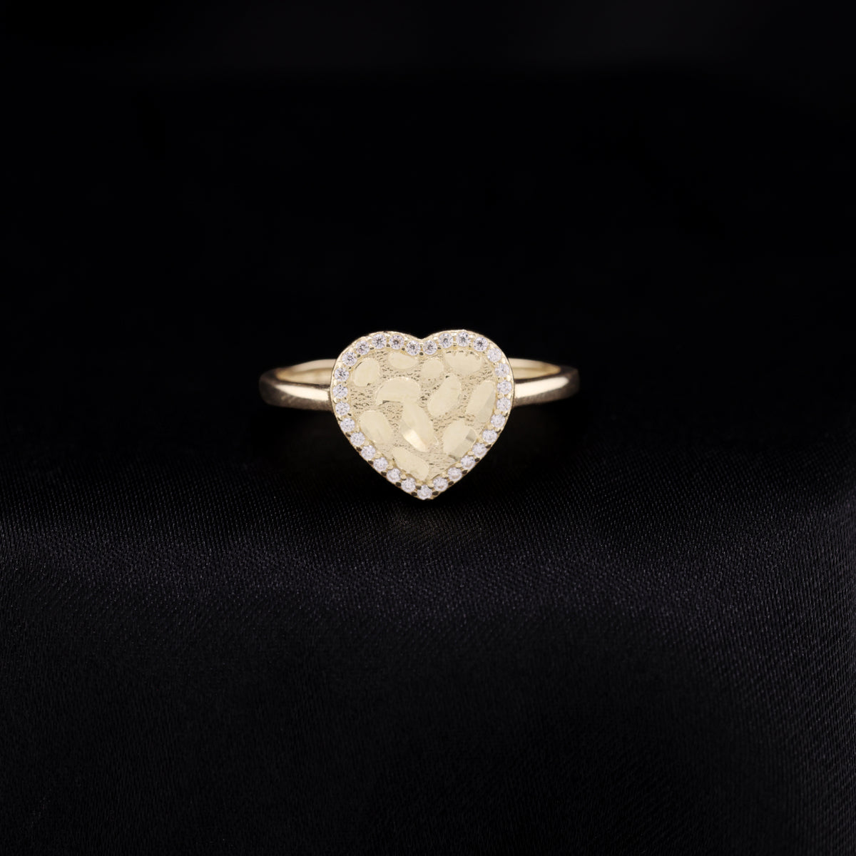 Iced Heart Nugget Ring - 14k Gold