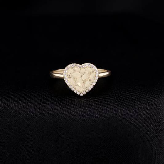 Iced Heart Nugget Ring - 14k Gold