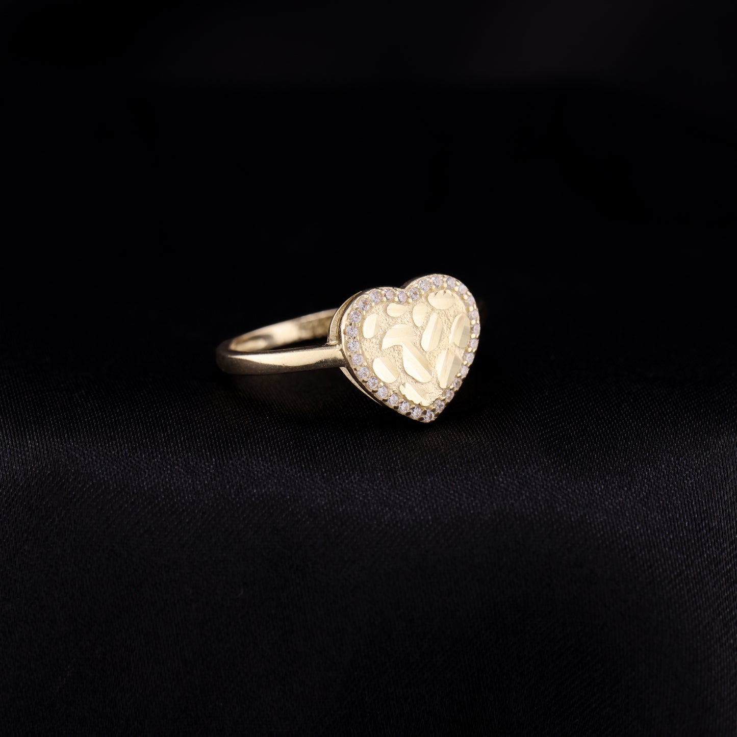 Iced Heart Nugget Ring - 14k Gold