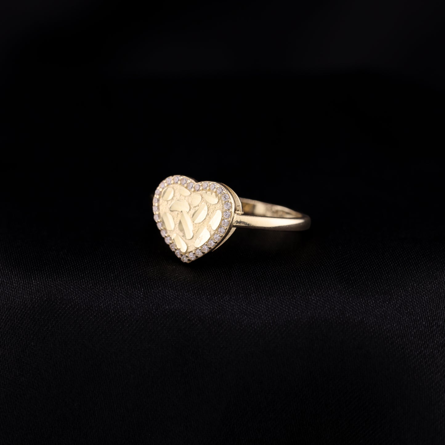 Iced Heart Nugget Ring - 14k Gold