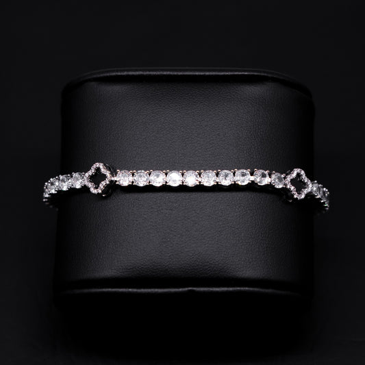 4mm Black Clover Tennis Bracelet - White Gold