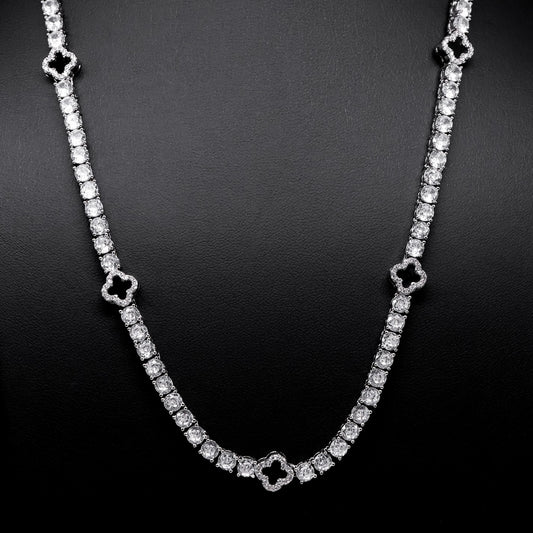 4mm Black Clover Tennis Necklace - White Gold