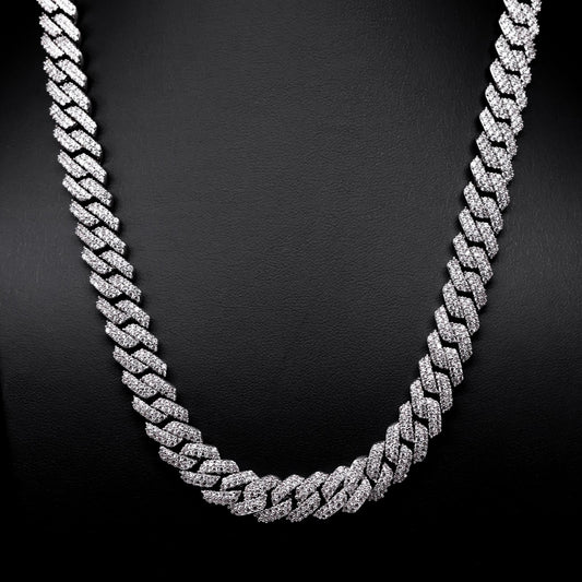 10mm Diamond Prong Link Cuban Chain - White Gold