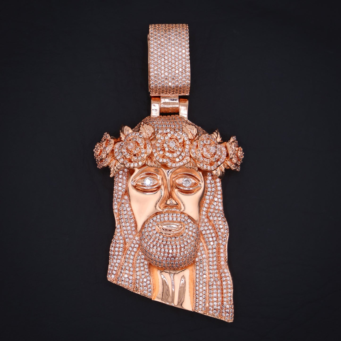 Big Rose Crown Jesus Pendant - Rose Gold