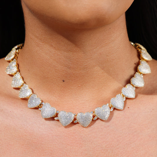 Fully Iced Heart Necklace - Gold