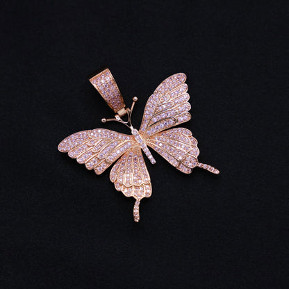 Iced Butterfly Pendant - Rose Gold