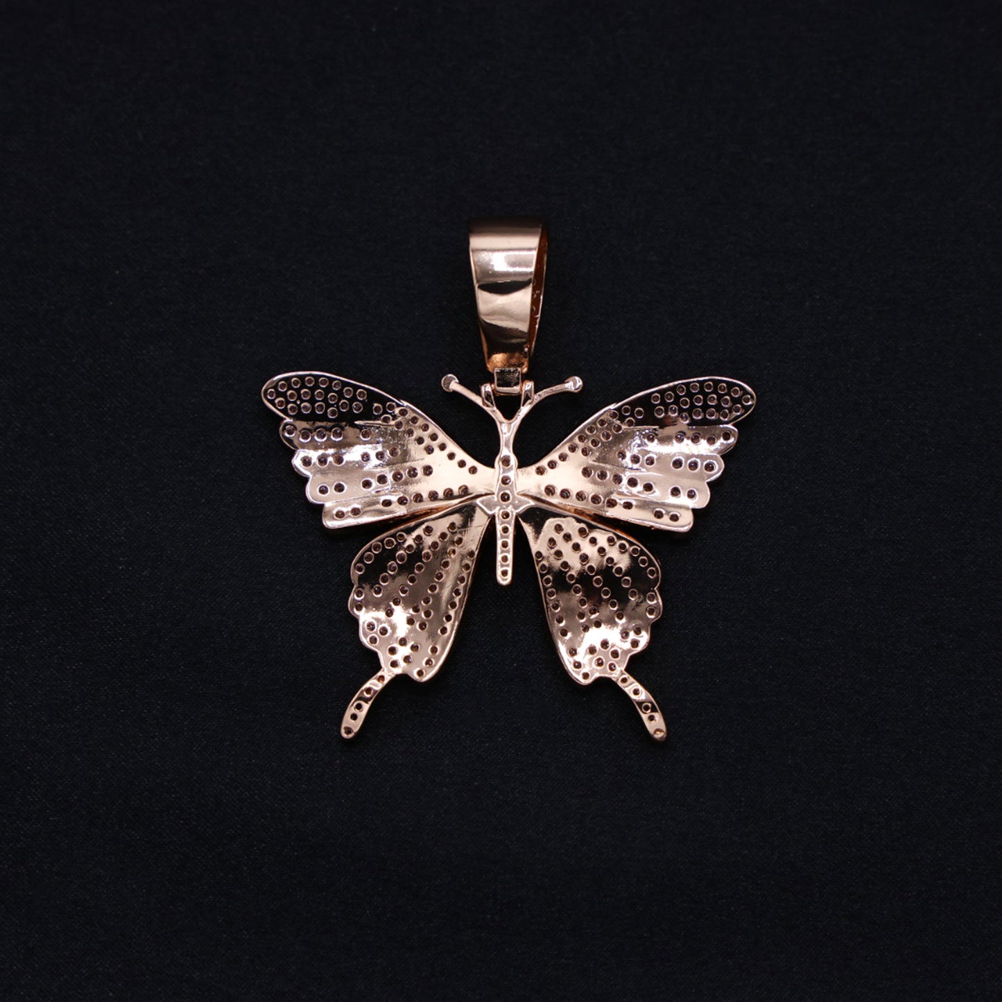 Iced Butterfly Pendant - Rose Gold