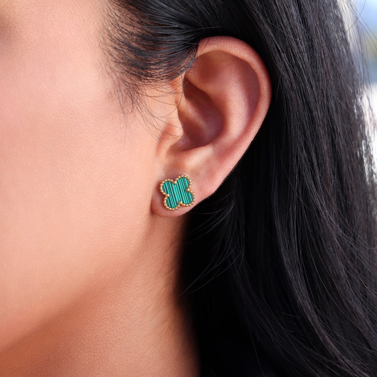 Green Clover Earrings - Gold