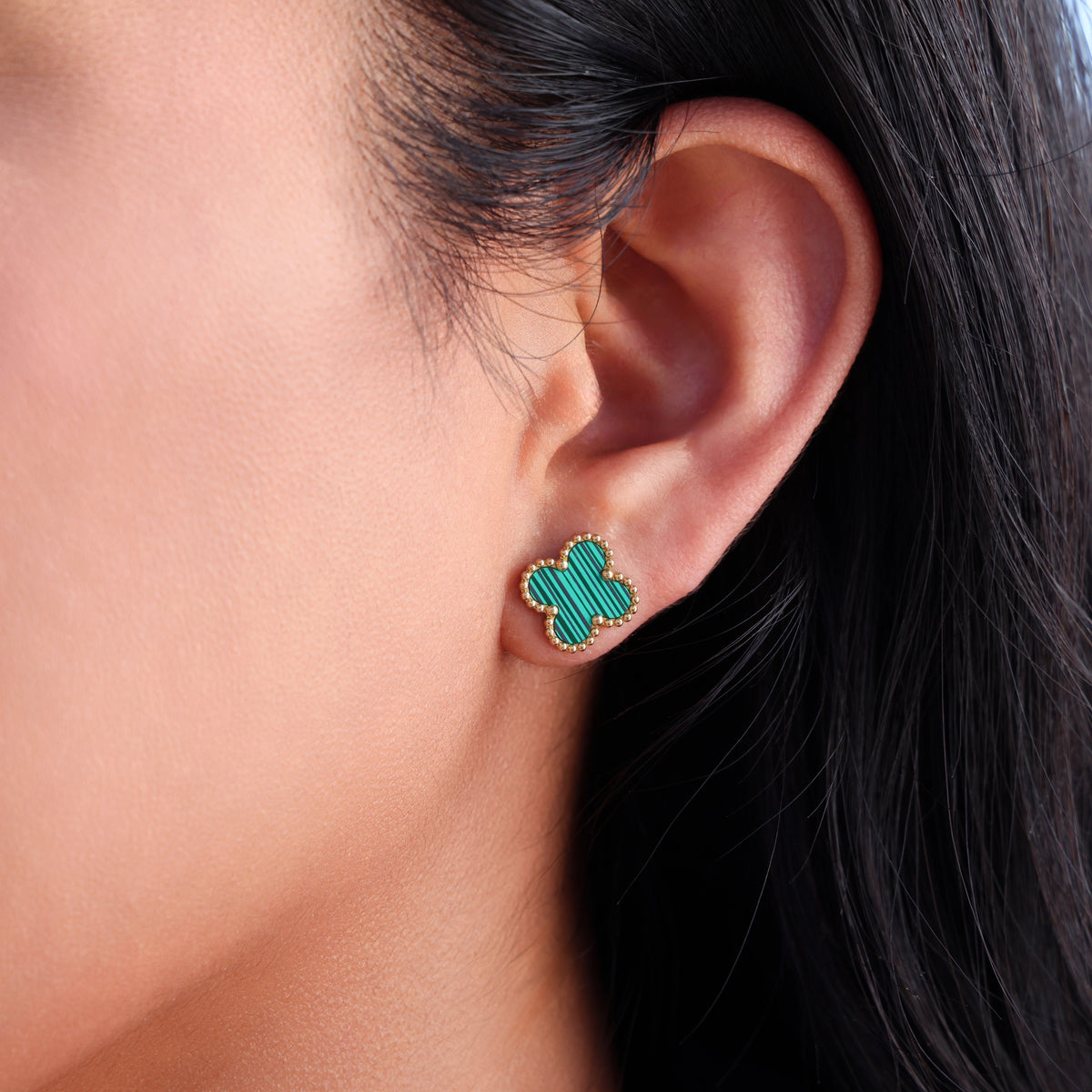 Green Clover Earrings - Gold