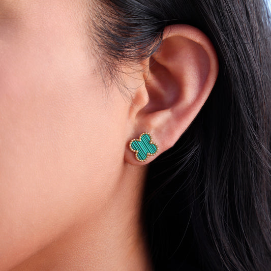 Green Clover Earrings - Gold