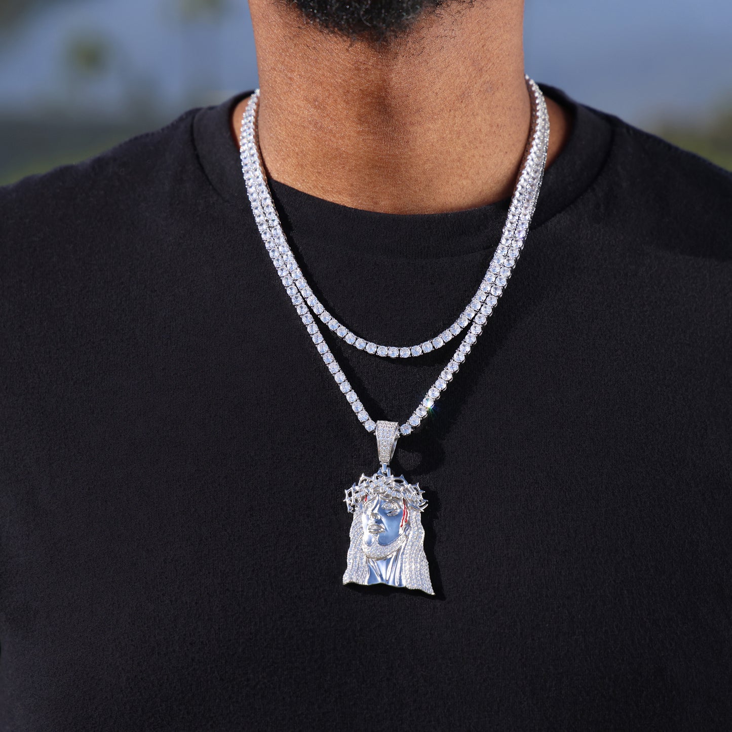 Iced out Jesus Crown Pendant - 925 Silver