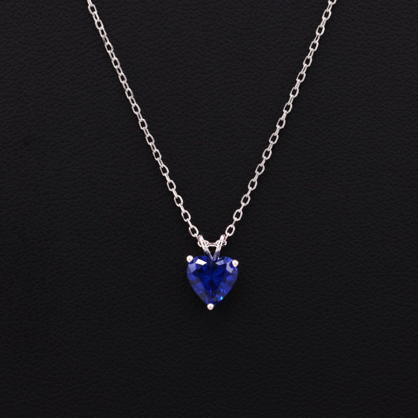 Small Blue Heart CZ Necklace - 925 Silver