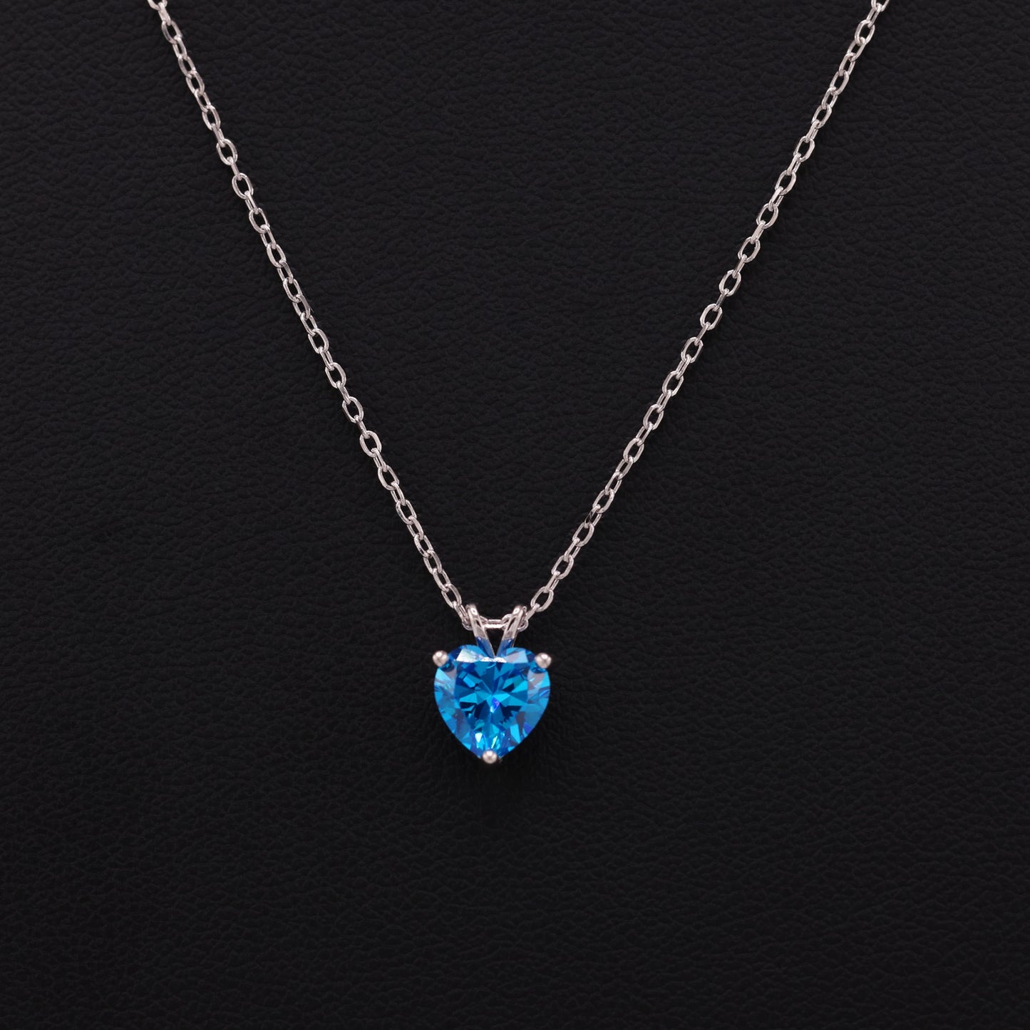 Small Aqua Blue Heart CZ Necklace - 925 Silver