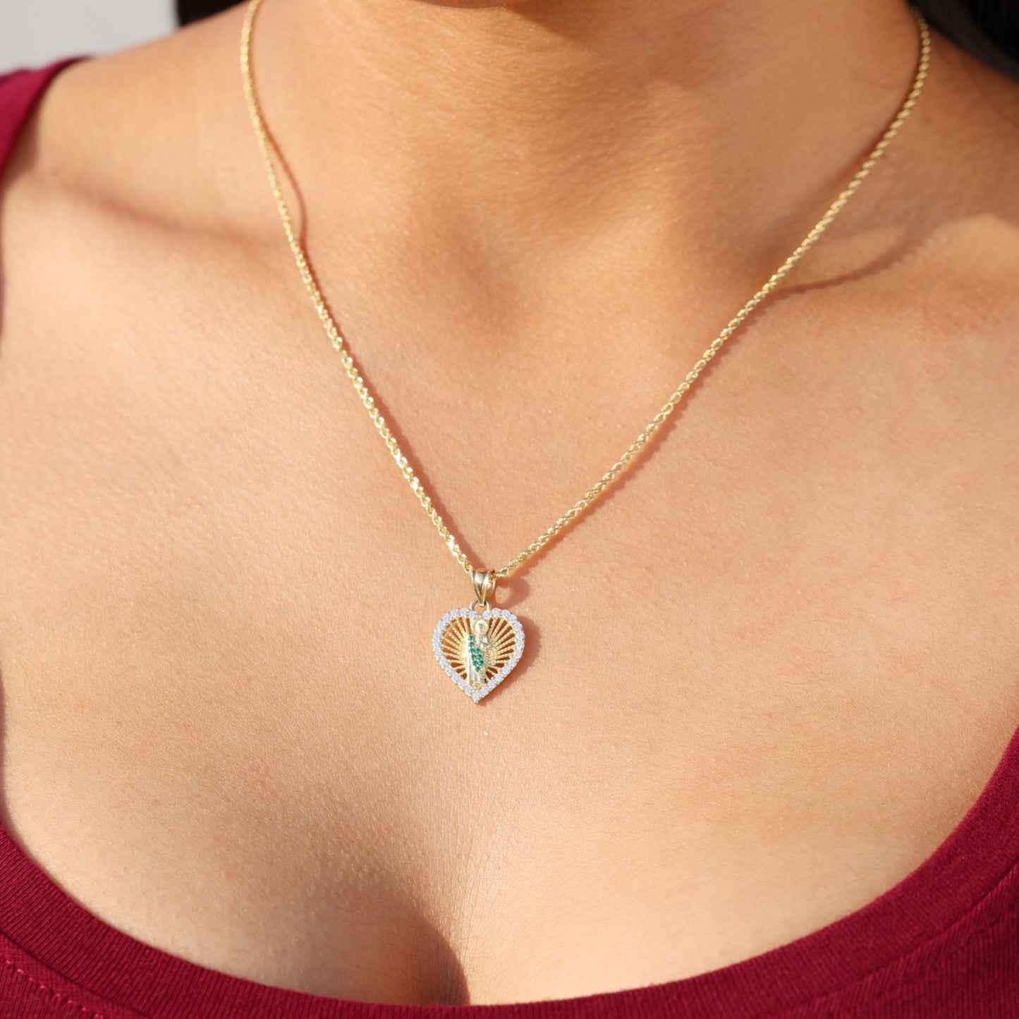 Iced Heart San Judas Pendant - 10k Gold