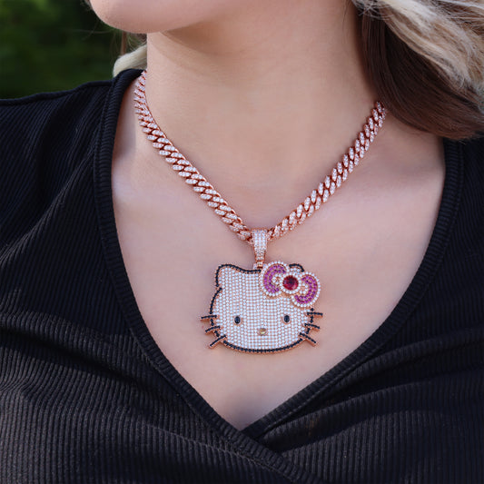 Icy Kitty Pendant Necklace - Rose Gold