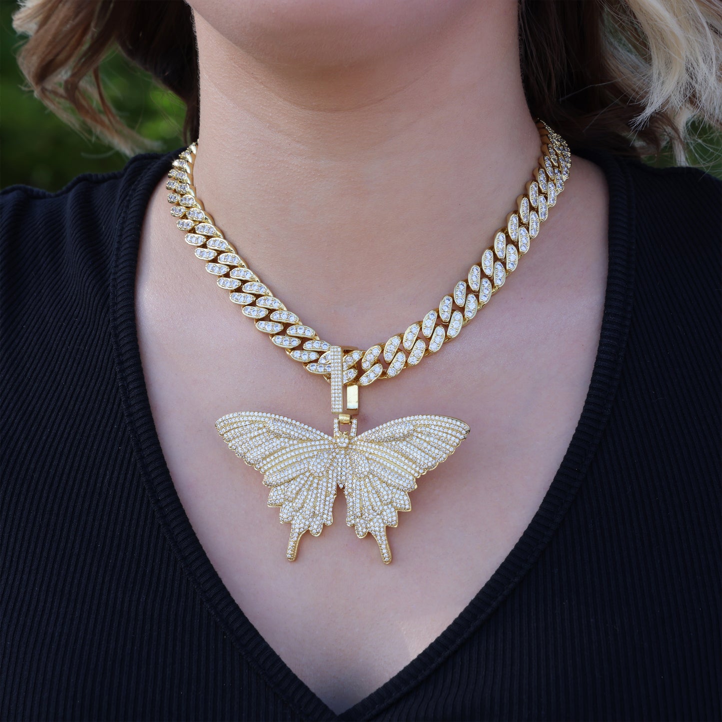 Butterfly Diamond Cuban Necklace - Gold
