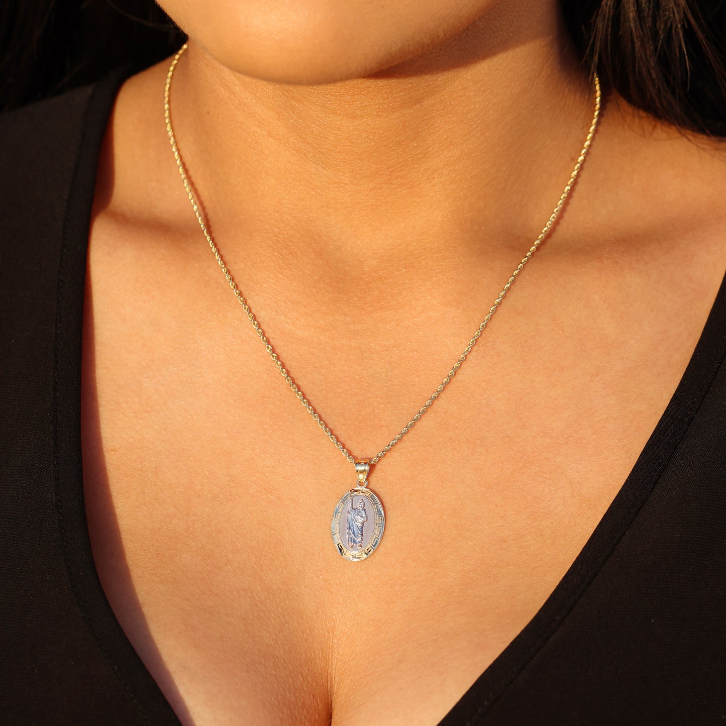 San Judas 2-Tone Aztec Medallion Pendant - 10k Gold