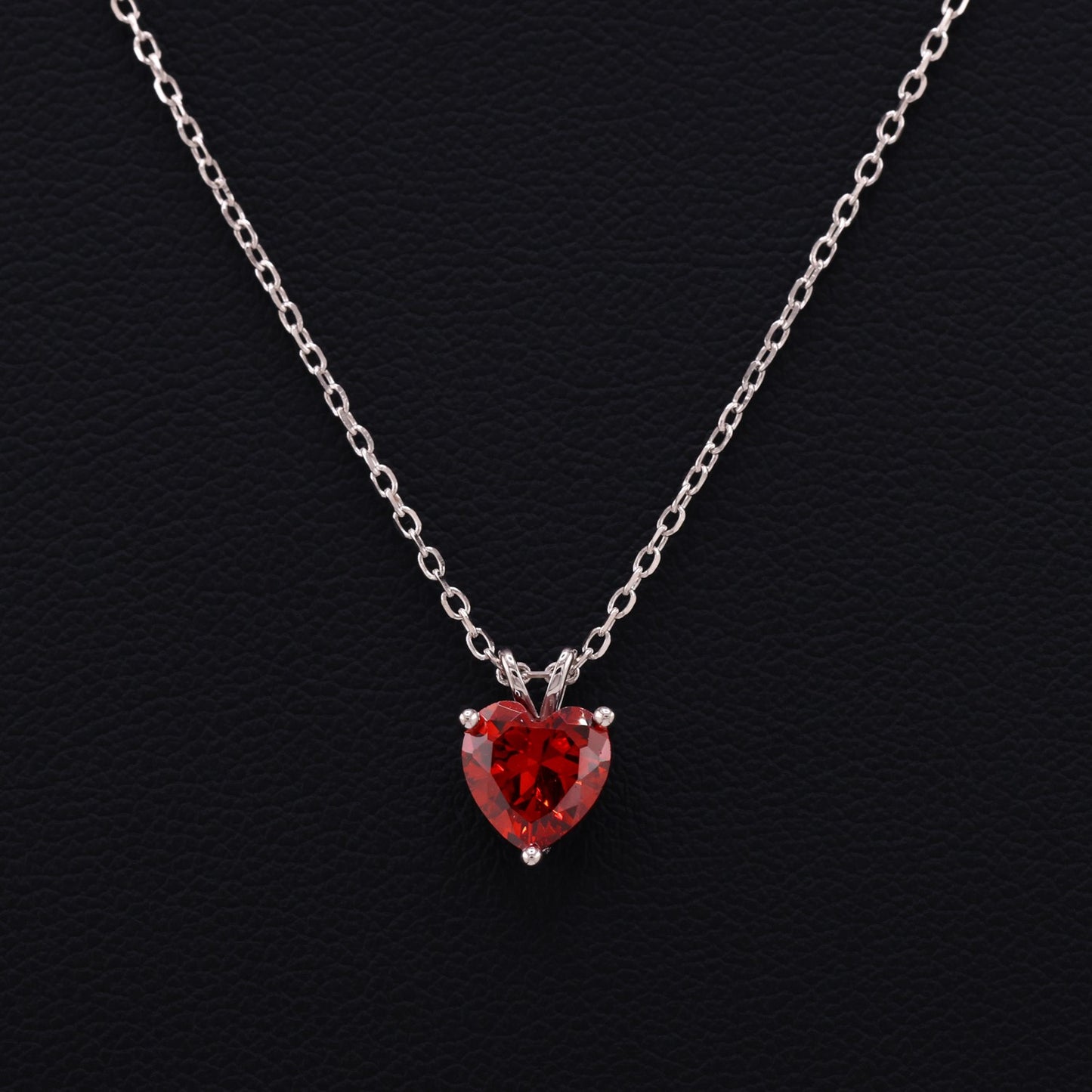 Small Red Heart CZ Necklace - 925 Silver