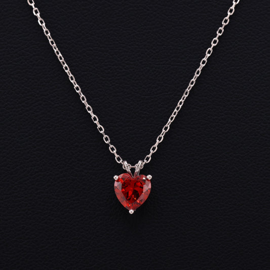 Small Red Heart CZ Necklace - 925 Silver