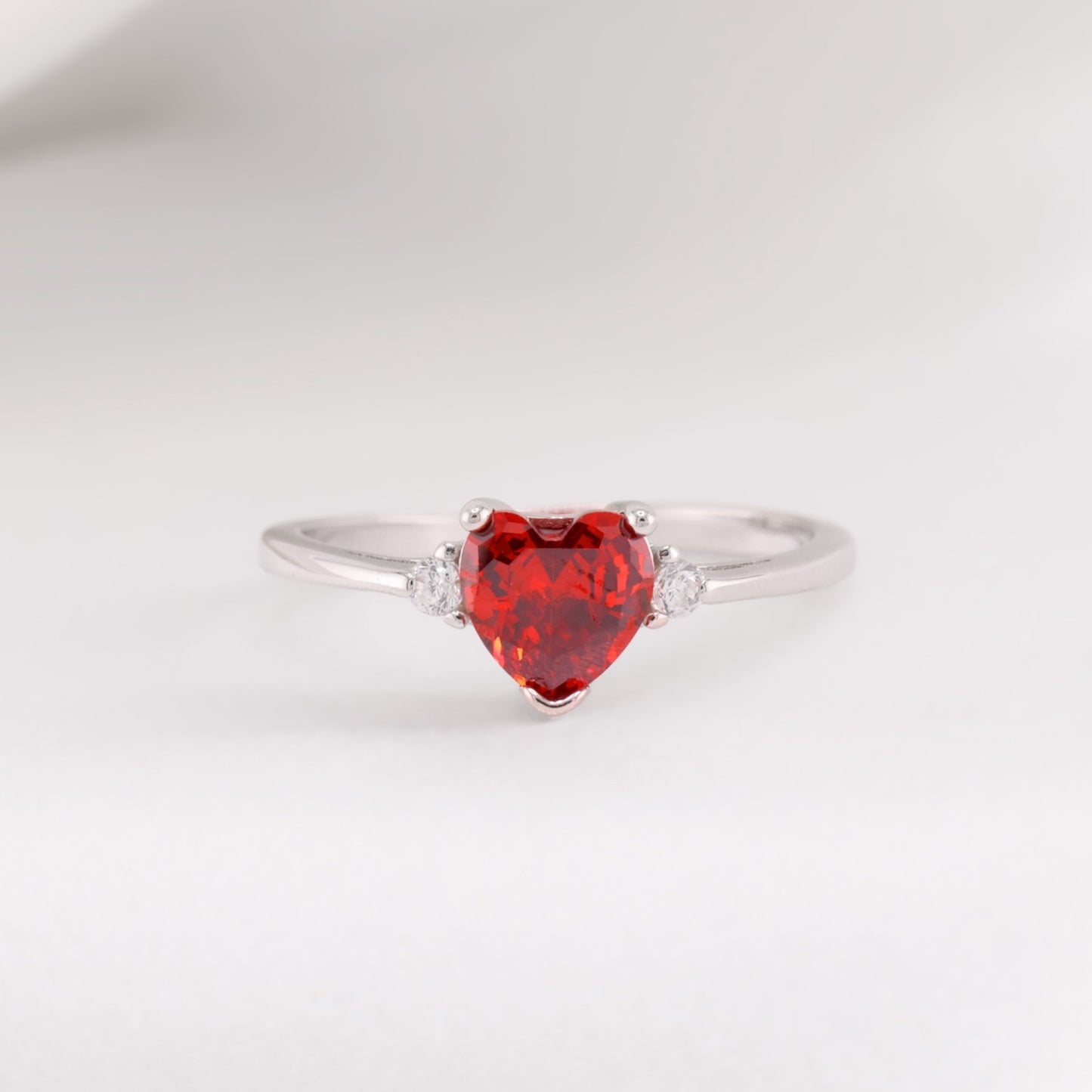 Small Red Heart CZ Ring - 925 Silver