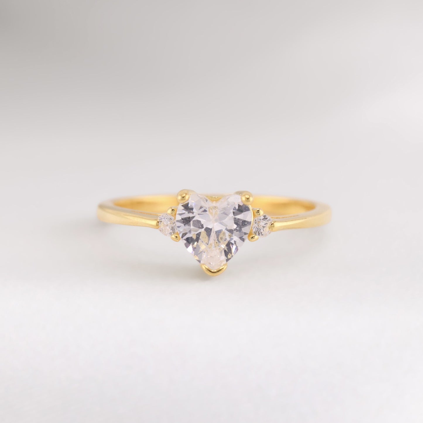 Small Heart CZ Ring - Gold over 925 Silver