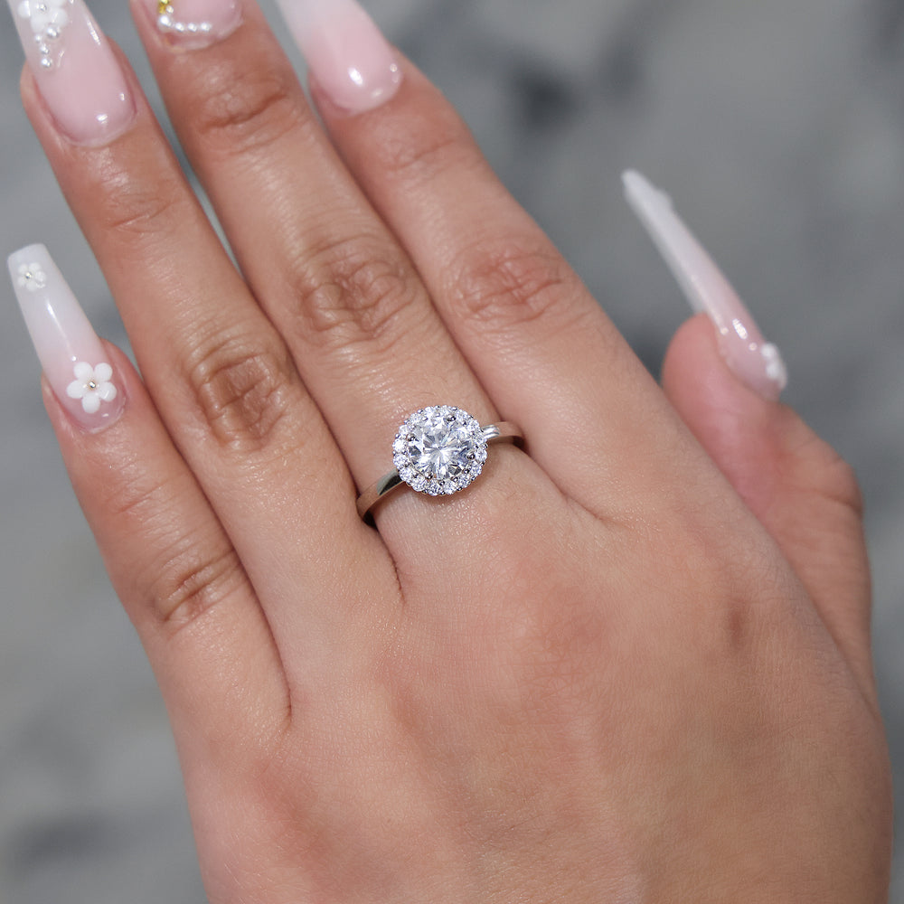 Halo Round Cut CZ Diamond Ring - 925 Silver