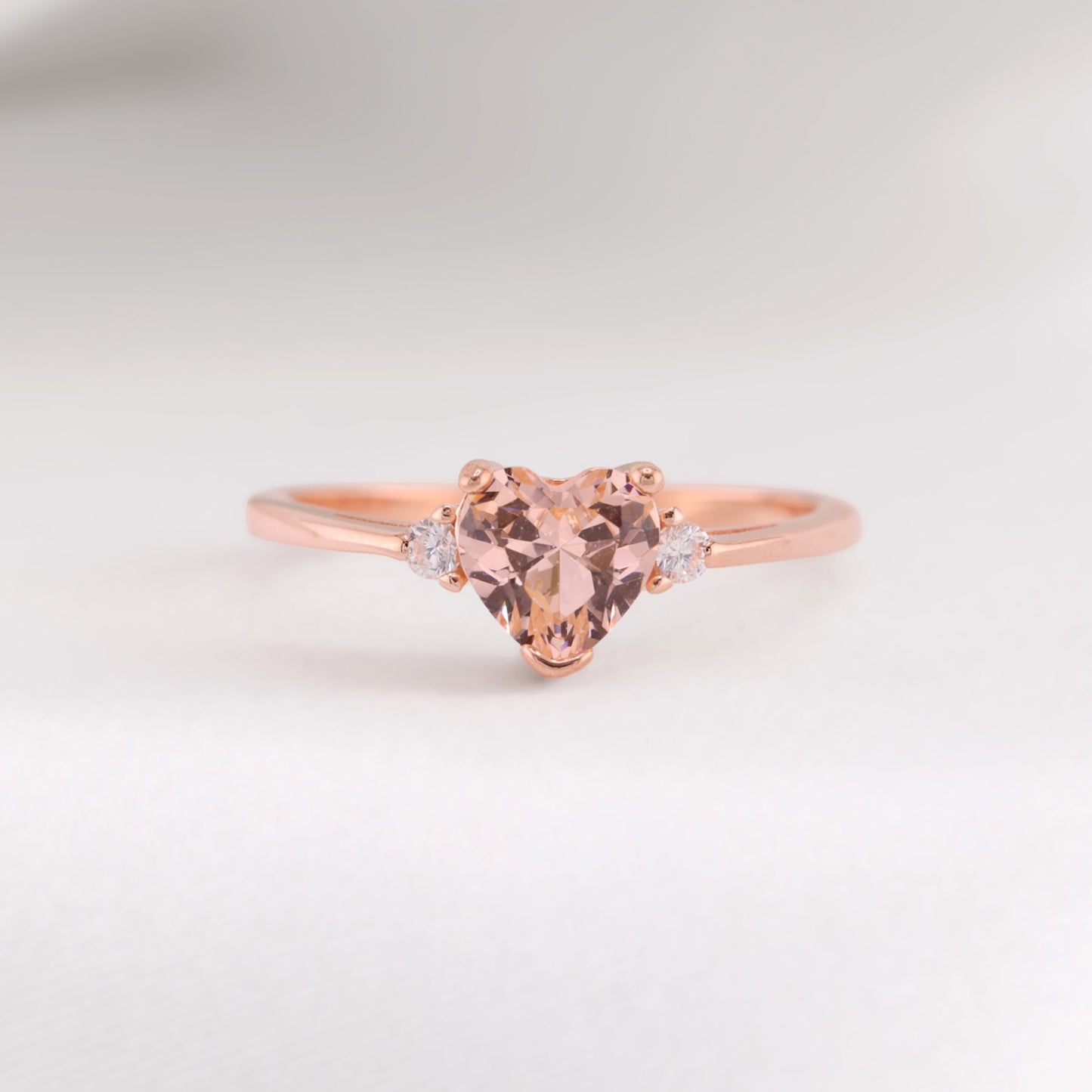 Small Pink Heart CZ Ring - Rose Gold over 925 Silver