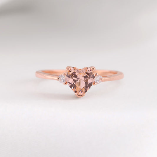 Small Pink Heart CZ Ring - Rose Gold over 925 Silver